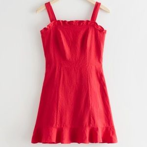 NWT & Other Stories Linen Ruffle Mini Dress Red Size 8 (Fits Like US Size 4 / 6)